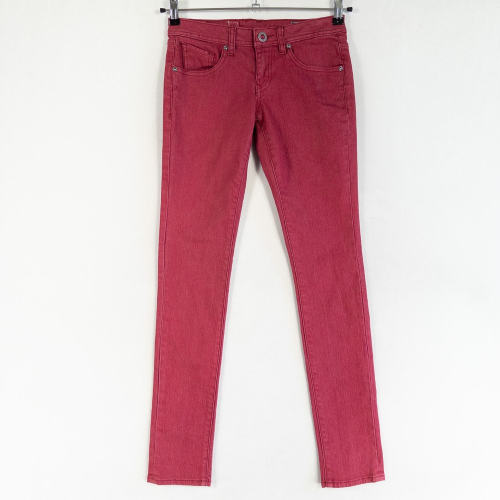 Volcom Jeans Juniors Size 1 Red Sound Check Super Skinny Fit Low Rise Stretch